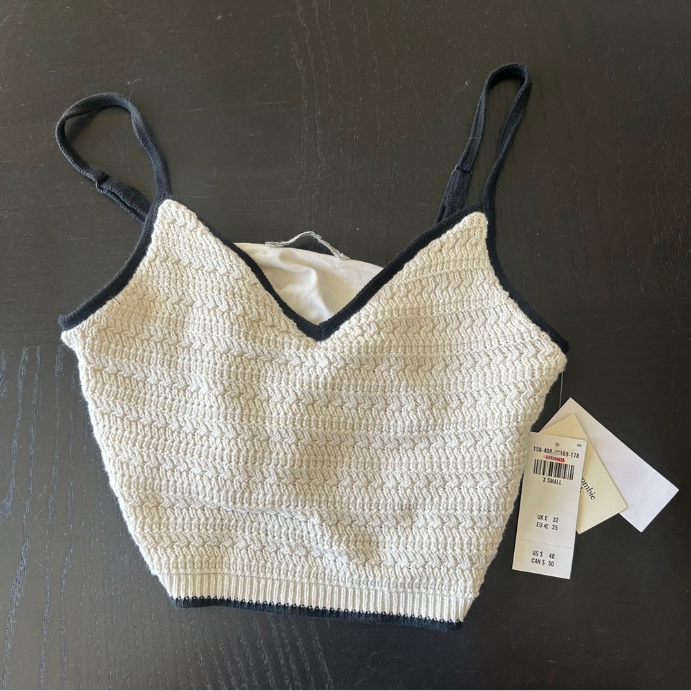 Abercrombie & Fitch Cream and Black Crochet Knit Top